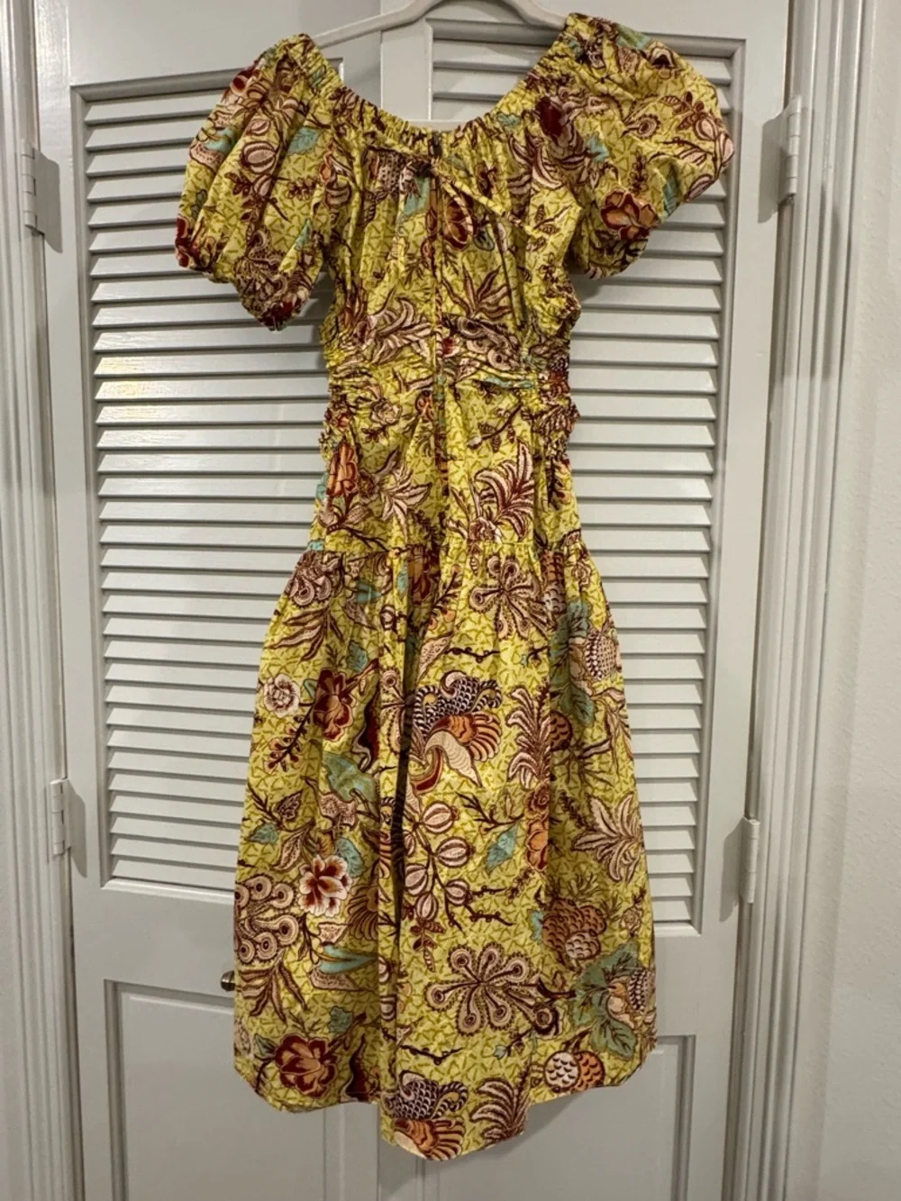 Ulla Johnson Yellow Floral Midi Dress with Puff Sleeves - Picture 8 of 10